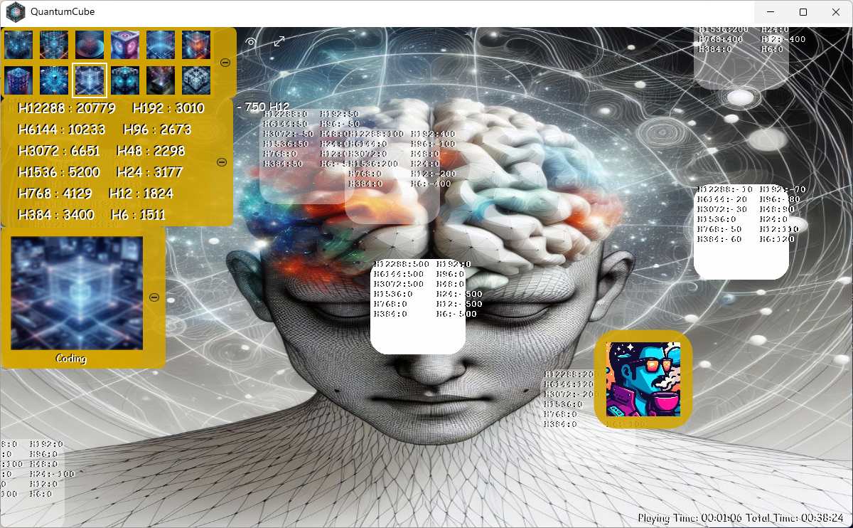 Mind Destination — Coding Mode showing hydrogen levels across all entities